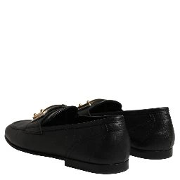 Black Leather Logo Plaque Loafers Men Shoes
