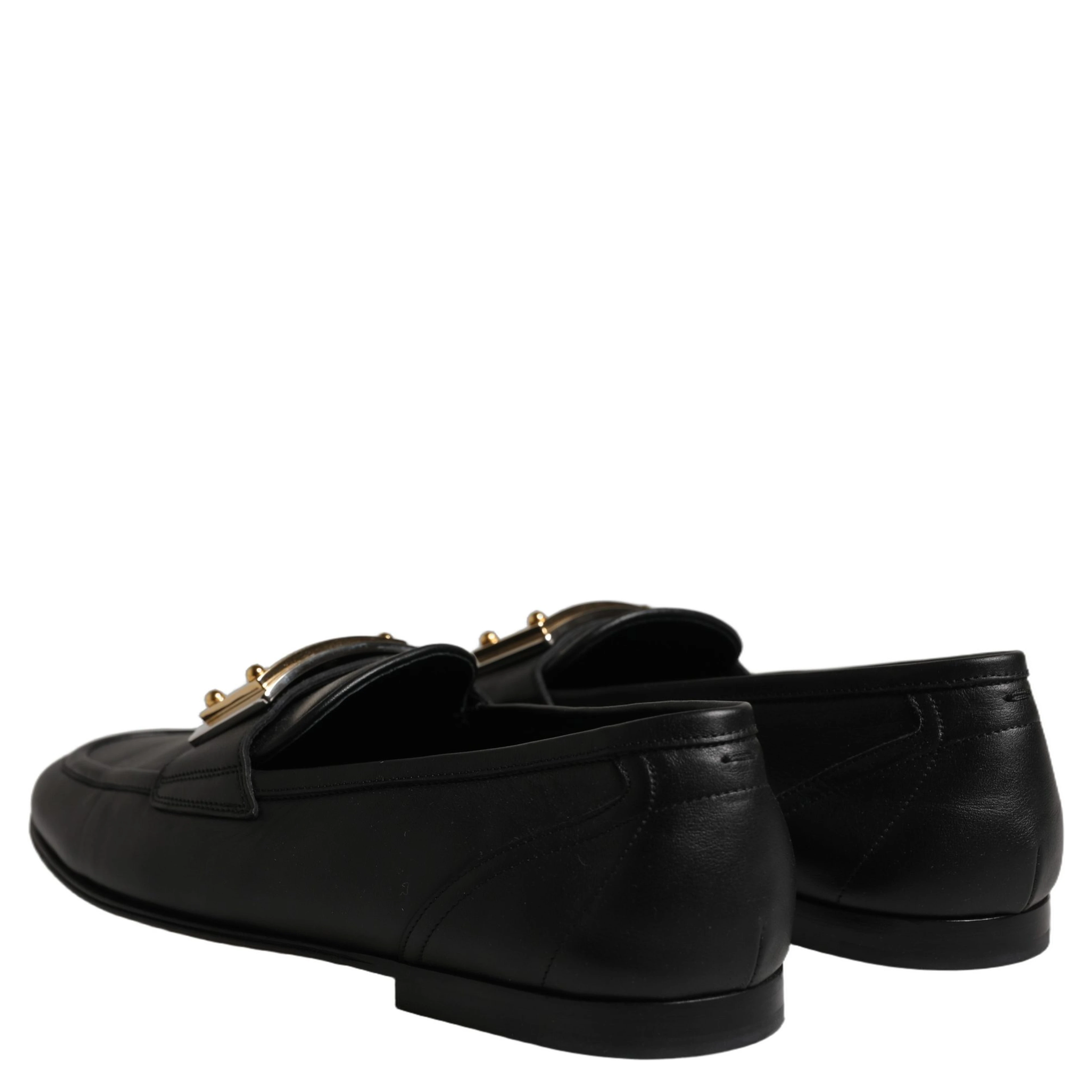 Black Leather Logo Plaque Loafers Men Shoes