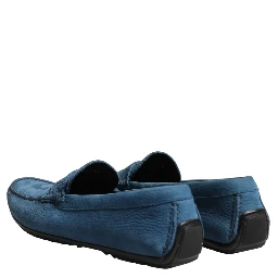 Blue Calfskin Leather Driver Loafers Shoes