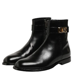 Black Leather Buckle Mid Calf Boots Men Shoes