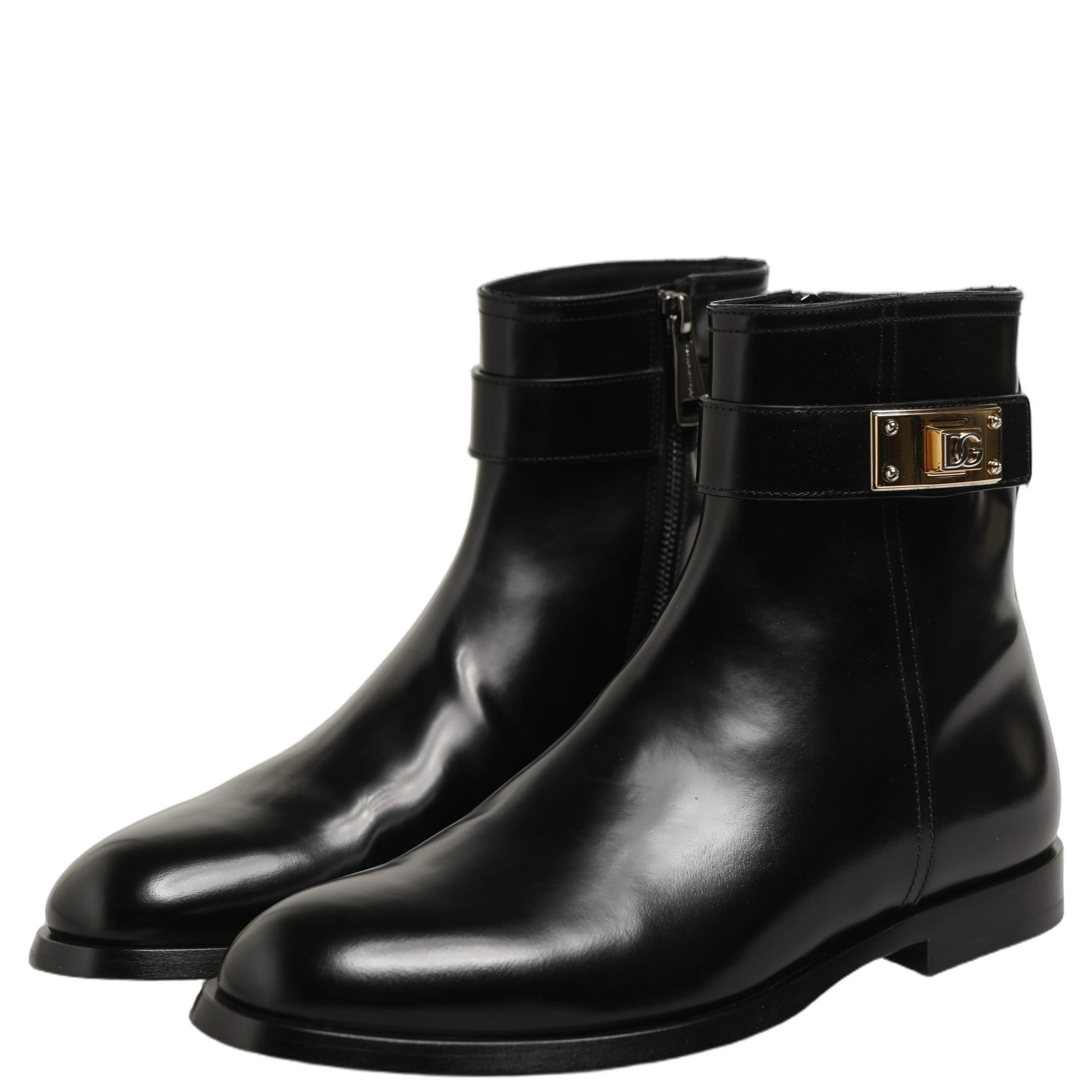 Black Leather Buckle Mid Calf Boots Men Shoes
