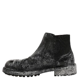 Black Gray Leather Ankle Chelsea Boots Shoes
