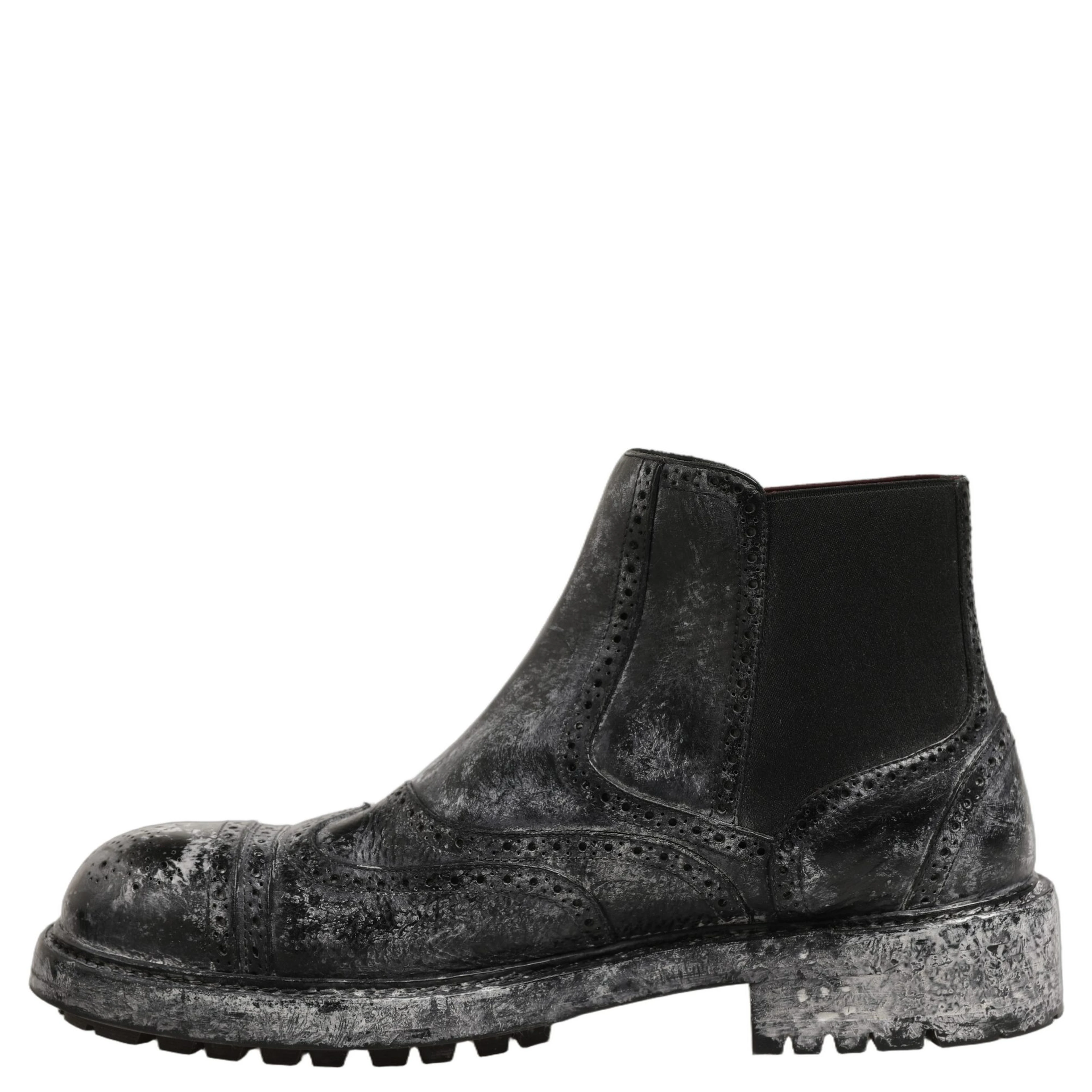 Black Gray Leather Ankle Chelsea Boots Shoes