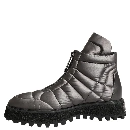 Silver Leather Quilted Men Ankle Boots Shoes