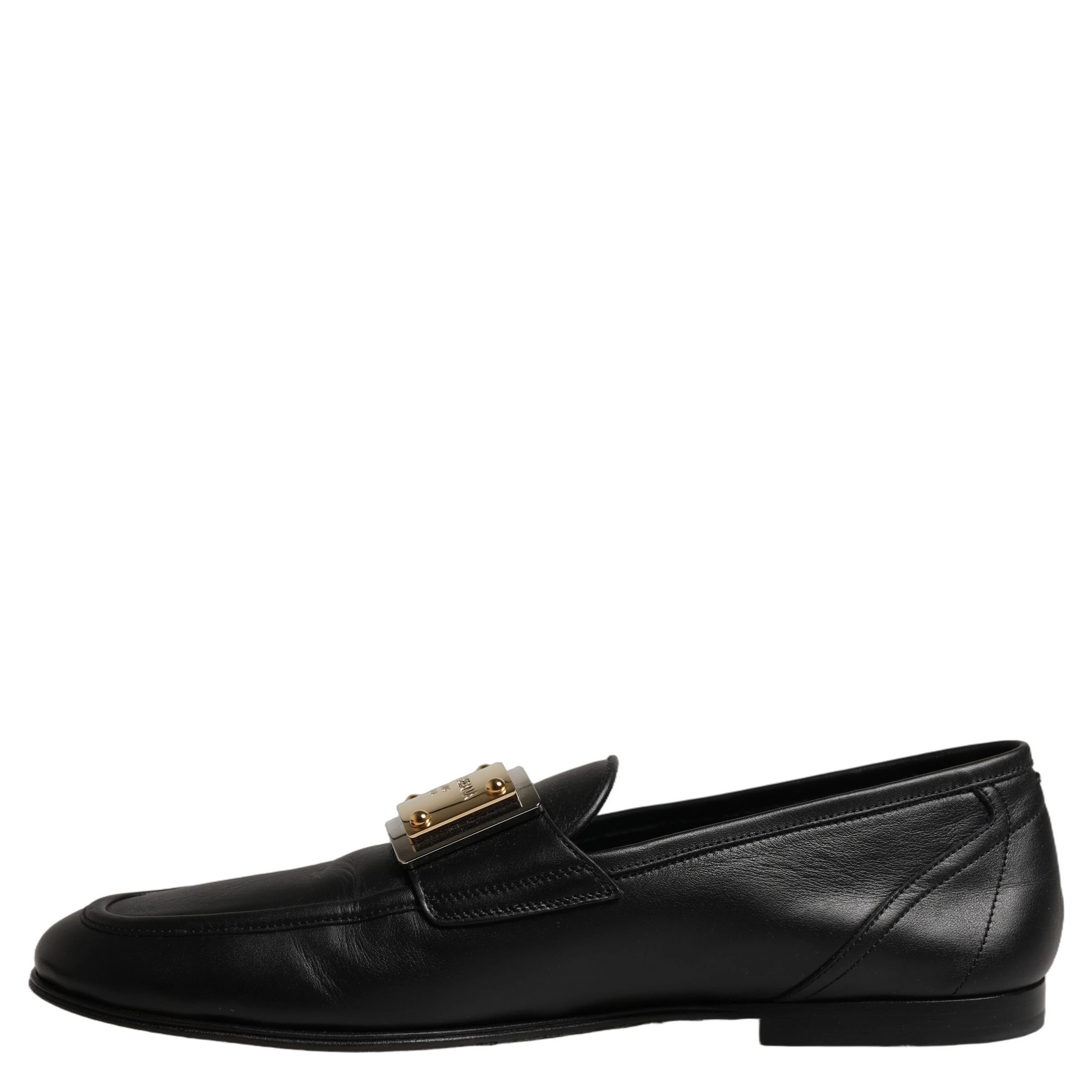 Black Leather Logo Plaque Loafers Men Shoes