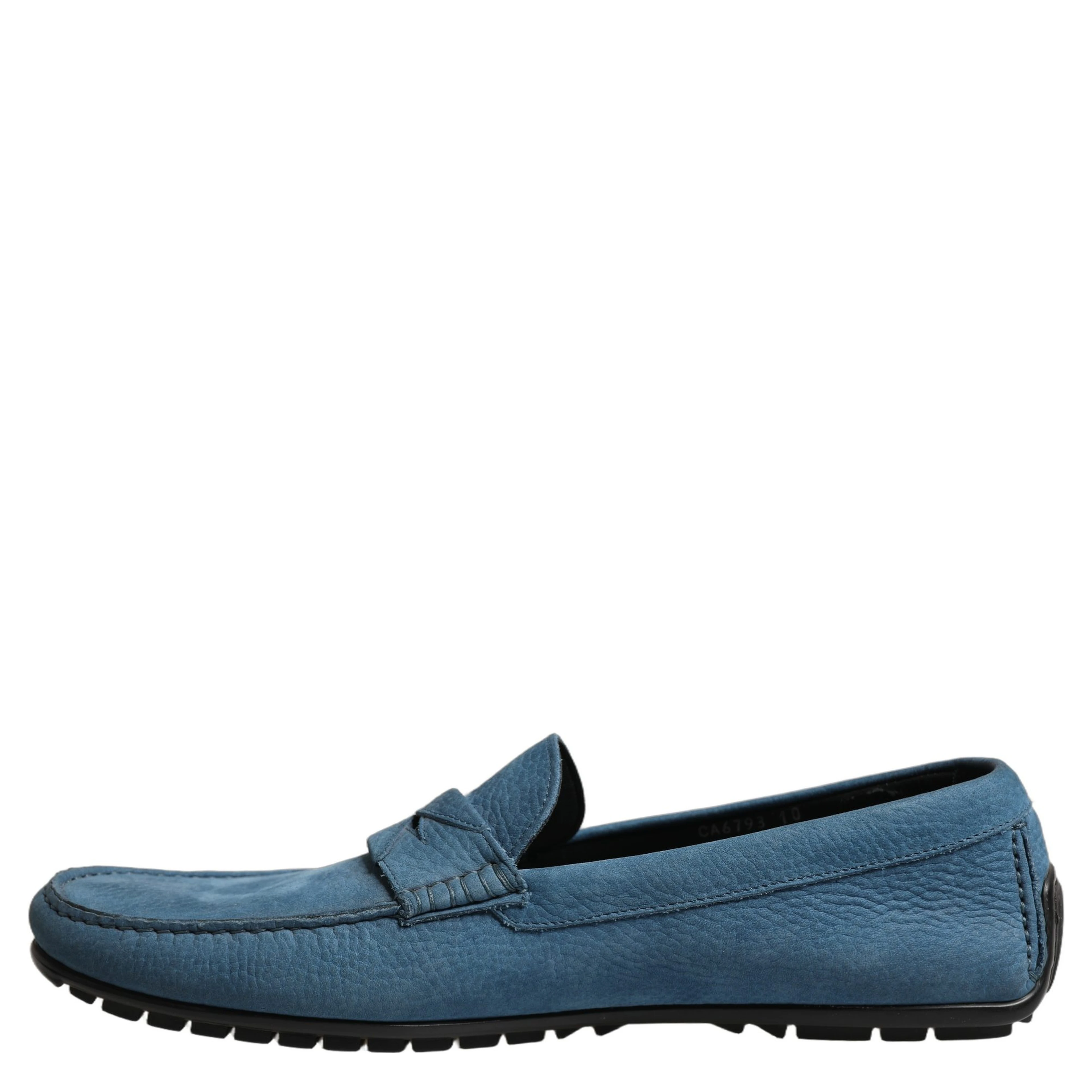 Blue Calfskin Leather Driver Loafers Shoes