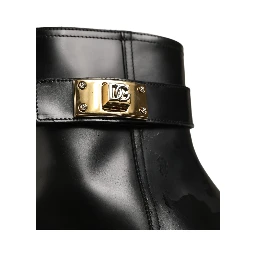 Black Leather Buckle Mid Calf Boots Shoes