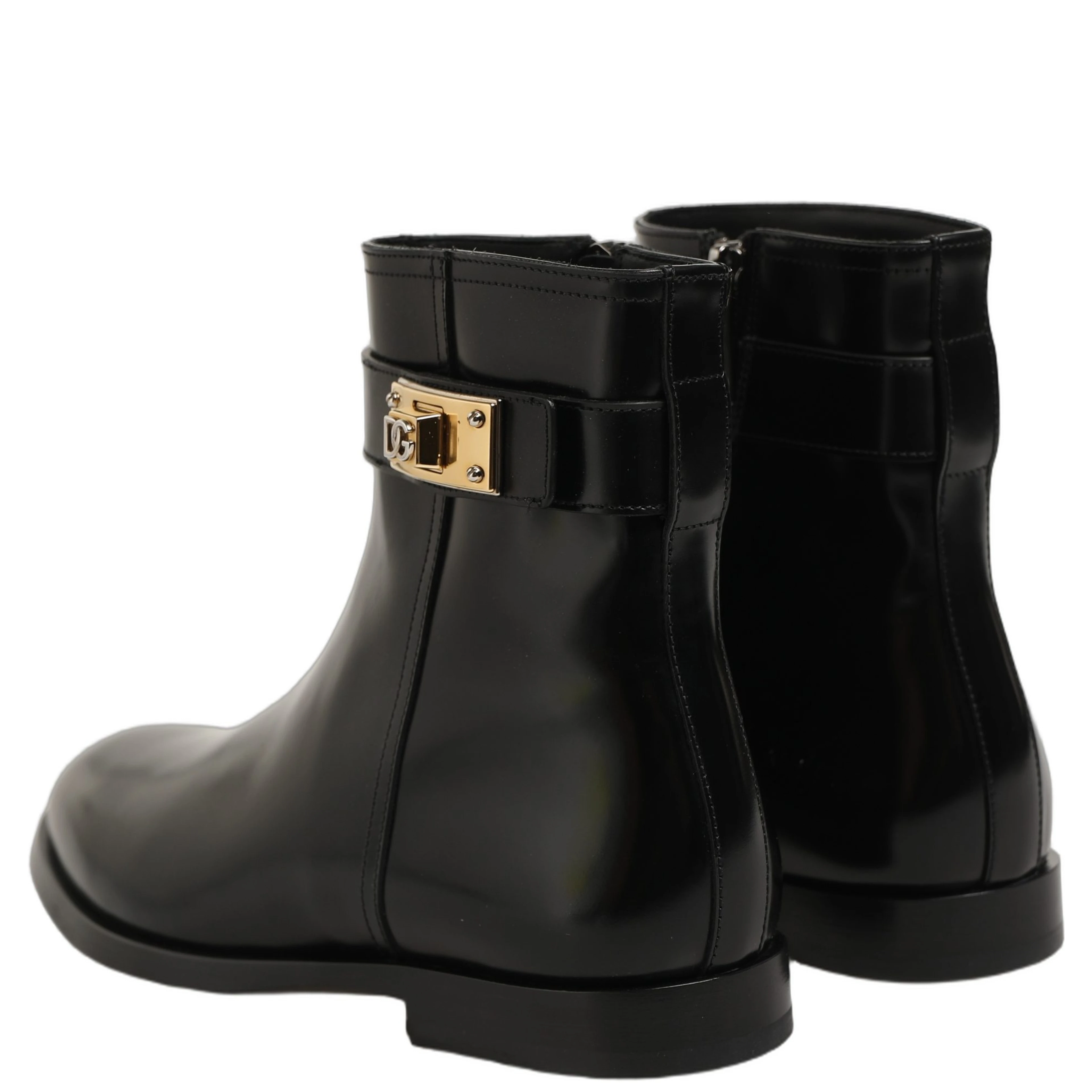 Black Leather Buckle Mid Calf Boots Men Shoes