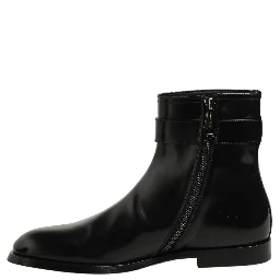 Black Leather Buckle Mid Calf Boots Men Shoes
