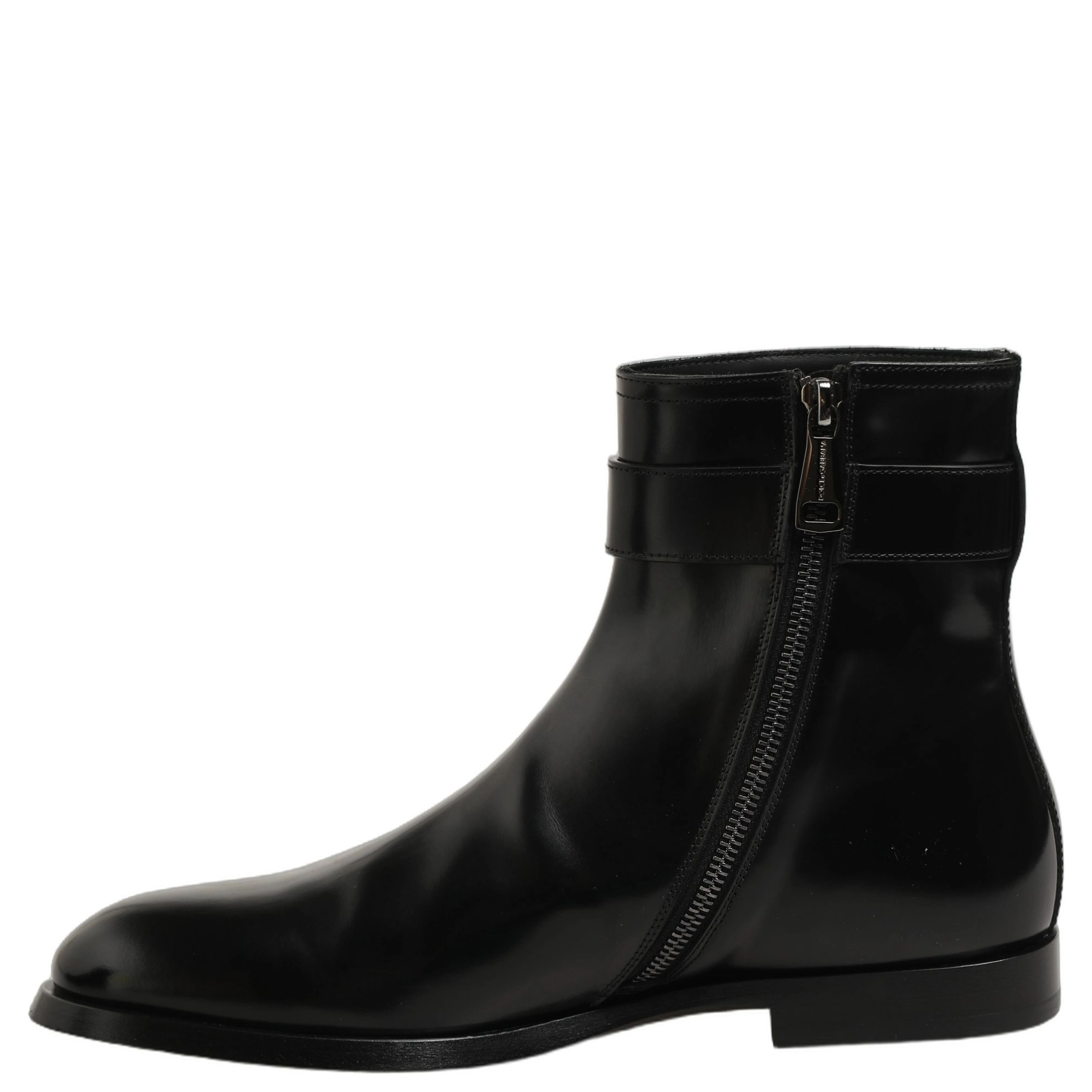 Black Leather Buckle Mid Calf Boots Men Shoes