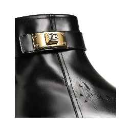 Black Leather Buckle Mid Calf Boots Men Shoes