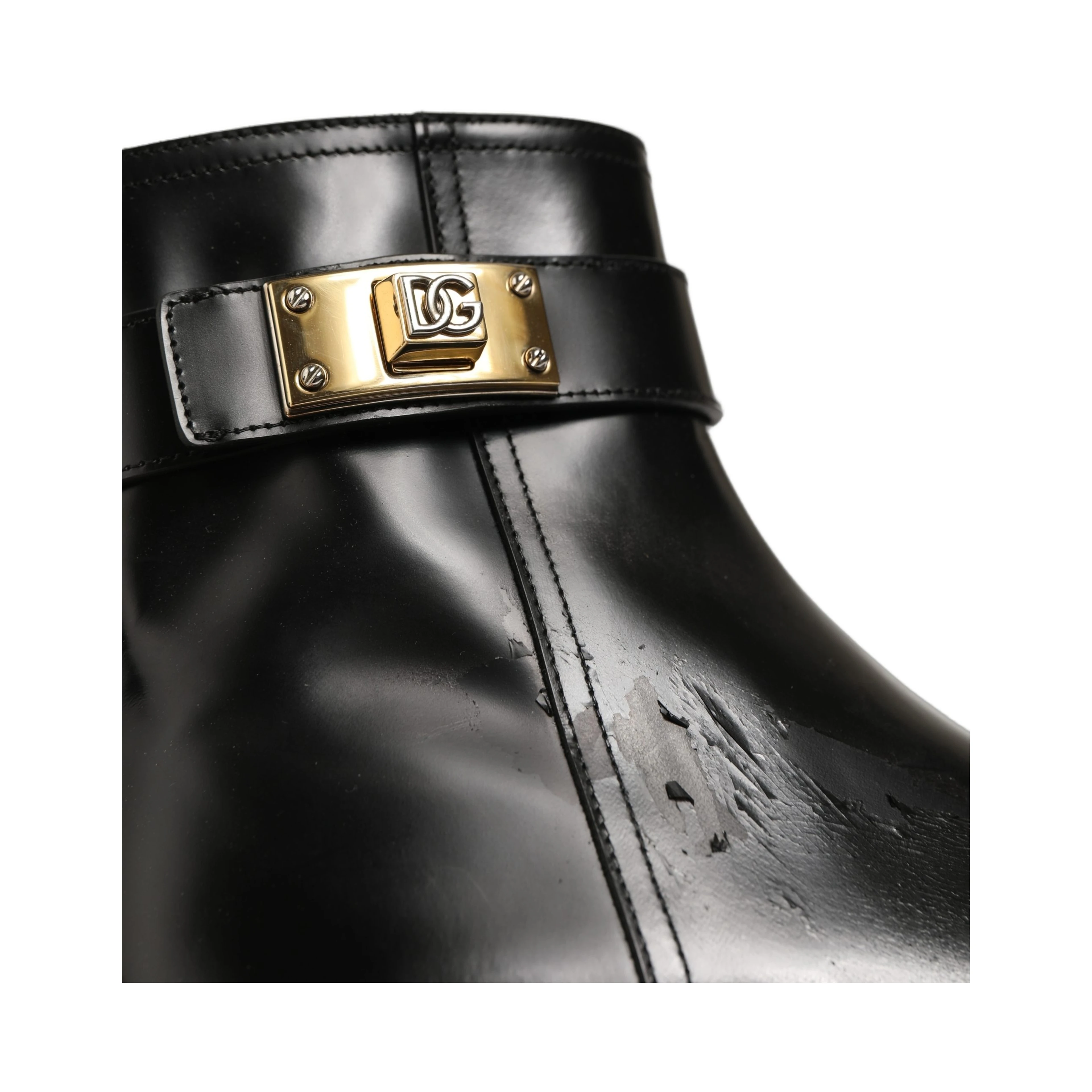 Black Leather Buckle Mid Calf Boots Men Shoes