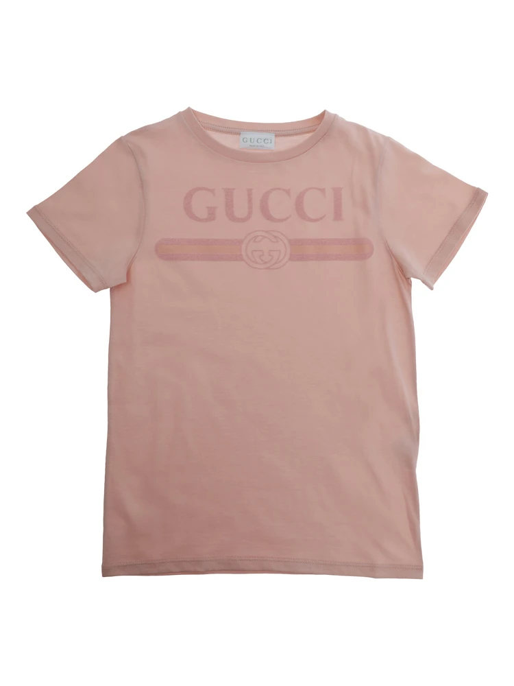 Pink T-Shirt with Front Logo in Cotton Boy