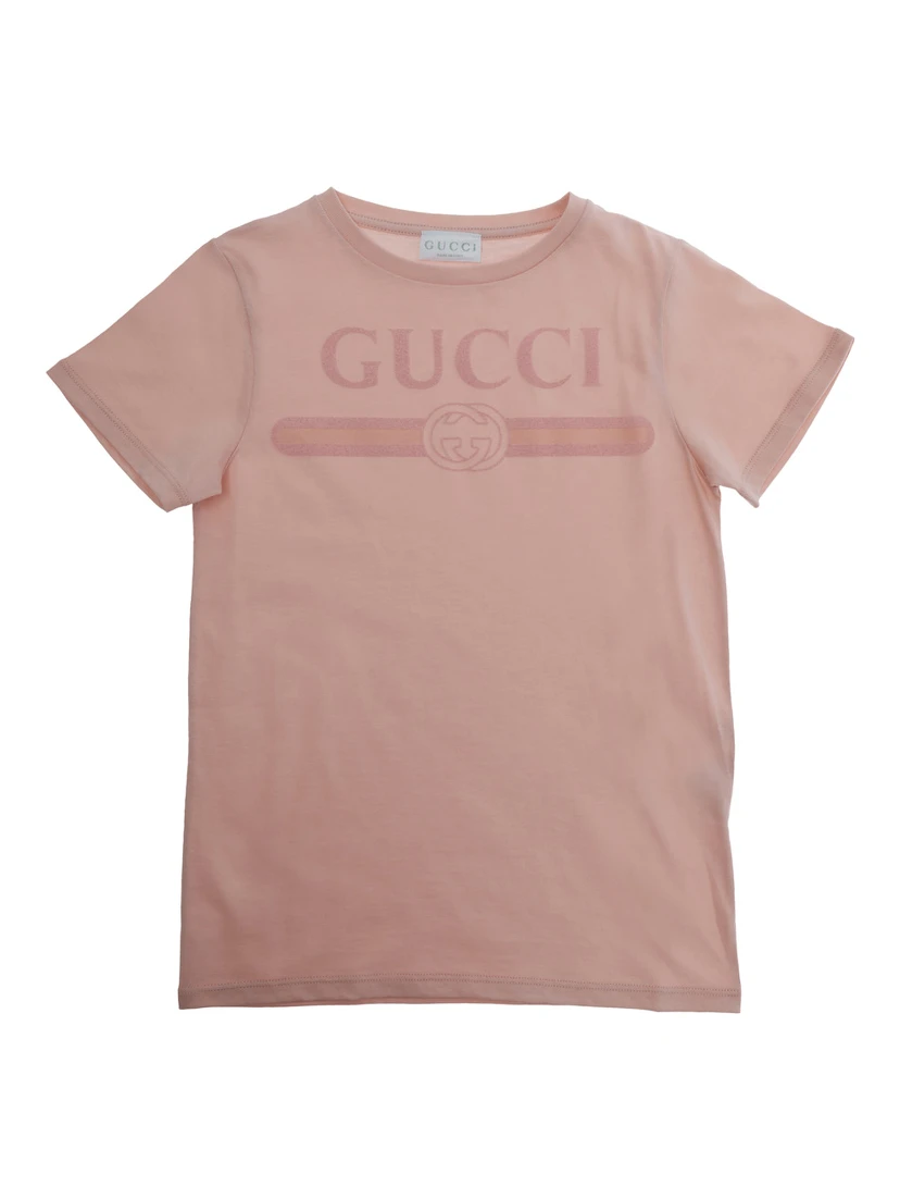 Pink T-Shirt with Front Logo in Cotton Boy