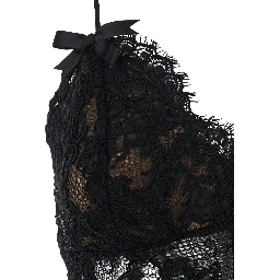 black Long dress with lace embroidery and spaghetti straps in fabric for women
