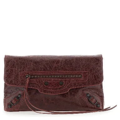 Le City Bordeaux Small Clutch with Zip Pocket on the Front in Leather for Women
