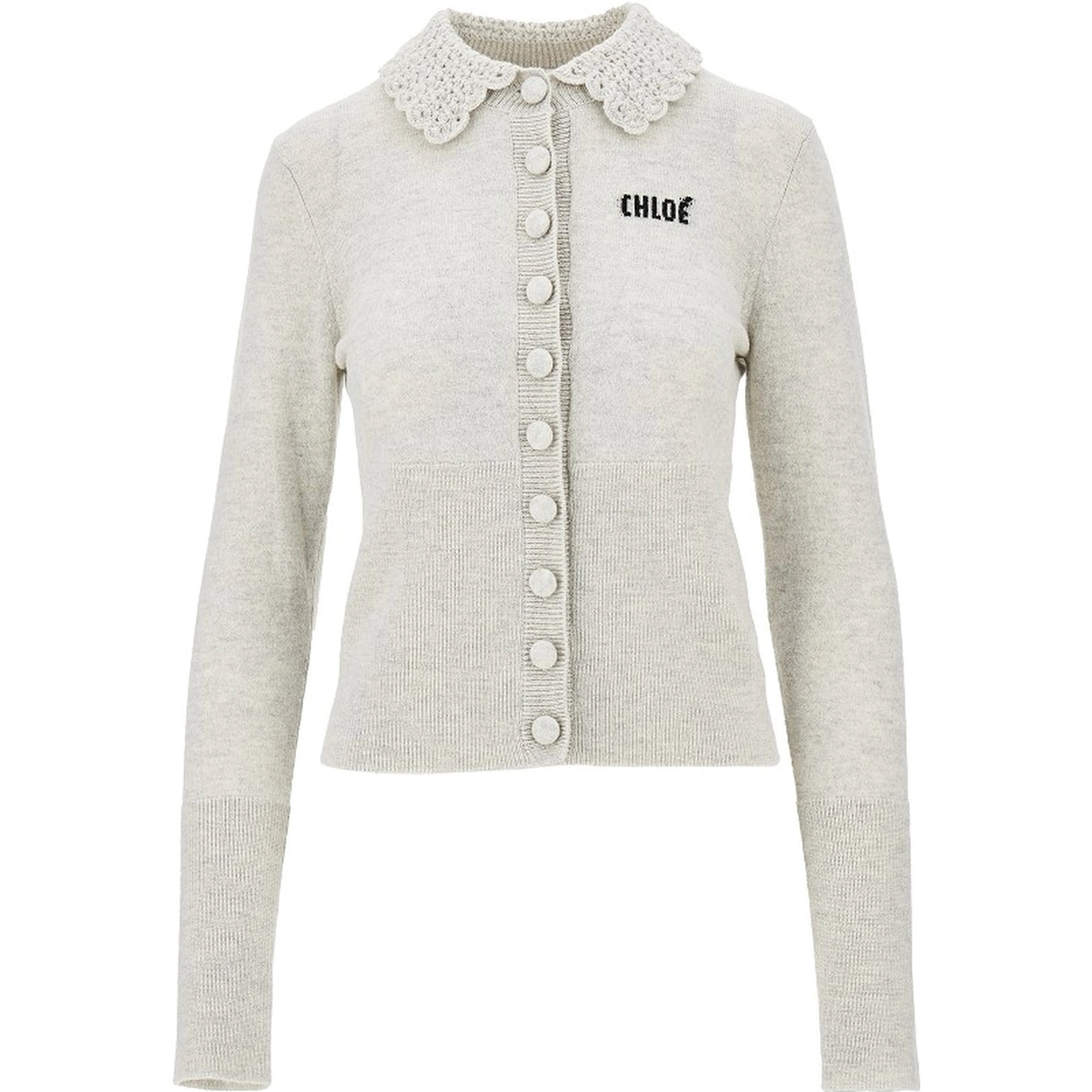 Guipure collar wool cardigan