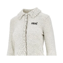 Guipure collar wool cardigan