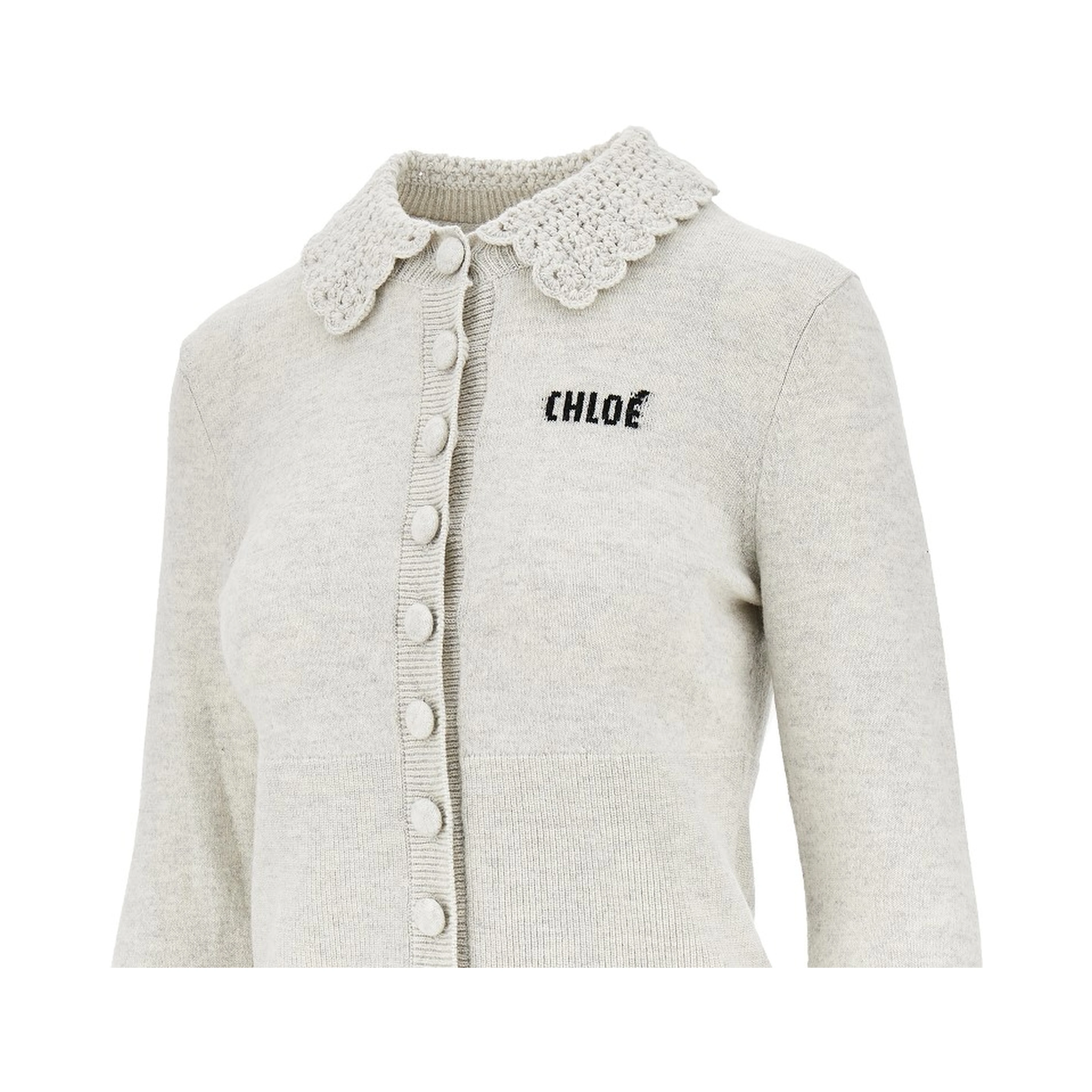 Guipure collar wool cardigan