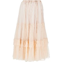 Silk muslin flounced long skirt