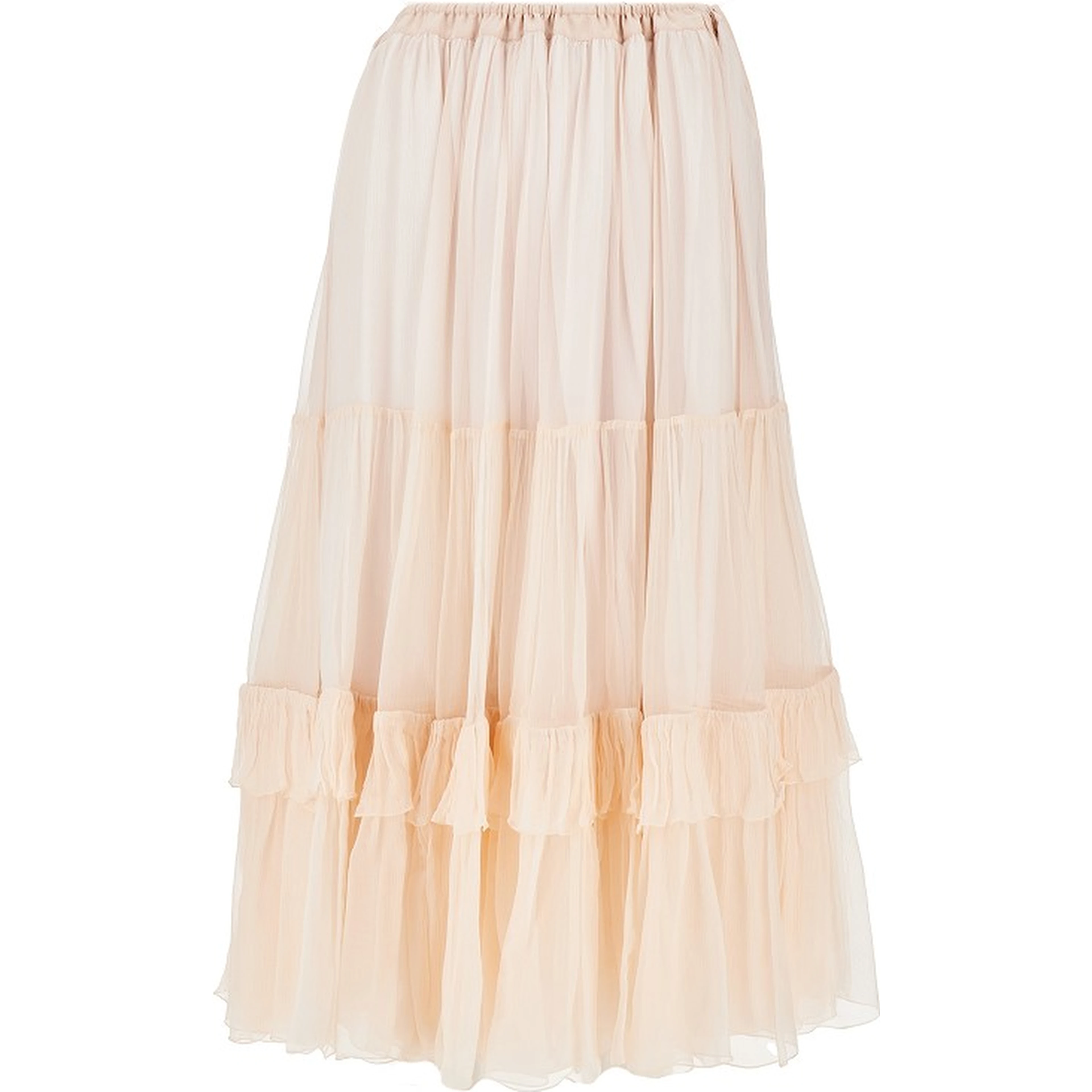 Silk muslin flounced long skirt