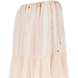 Silk muslin flounced long skirt