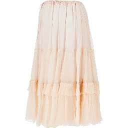 Silk muslin flounced long skirt