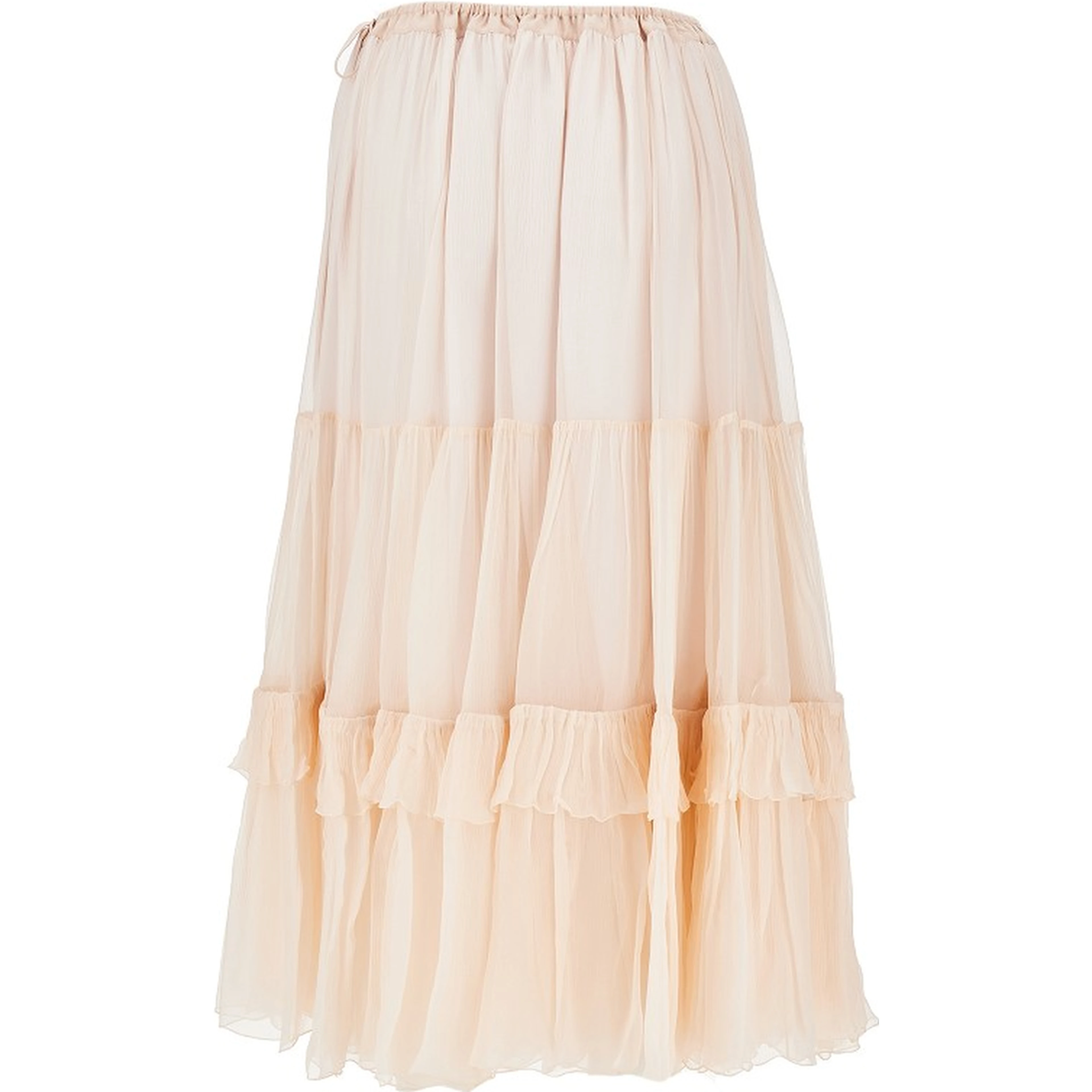 Silk muslin flounced long skirt