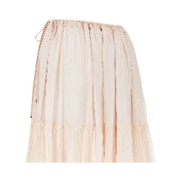 Silk muslin flounced long skirt