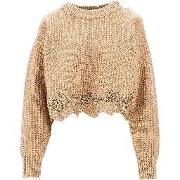 Wool and cashmere cropped sweater with lace