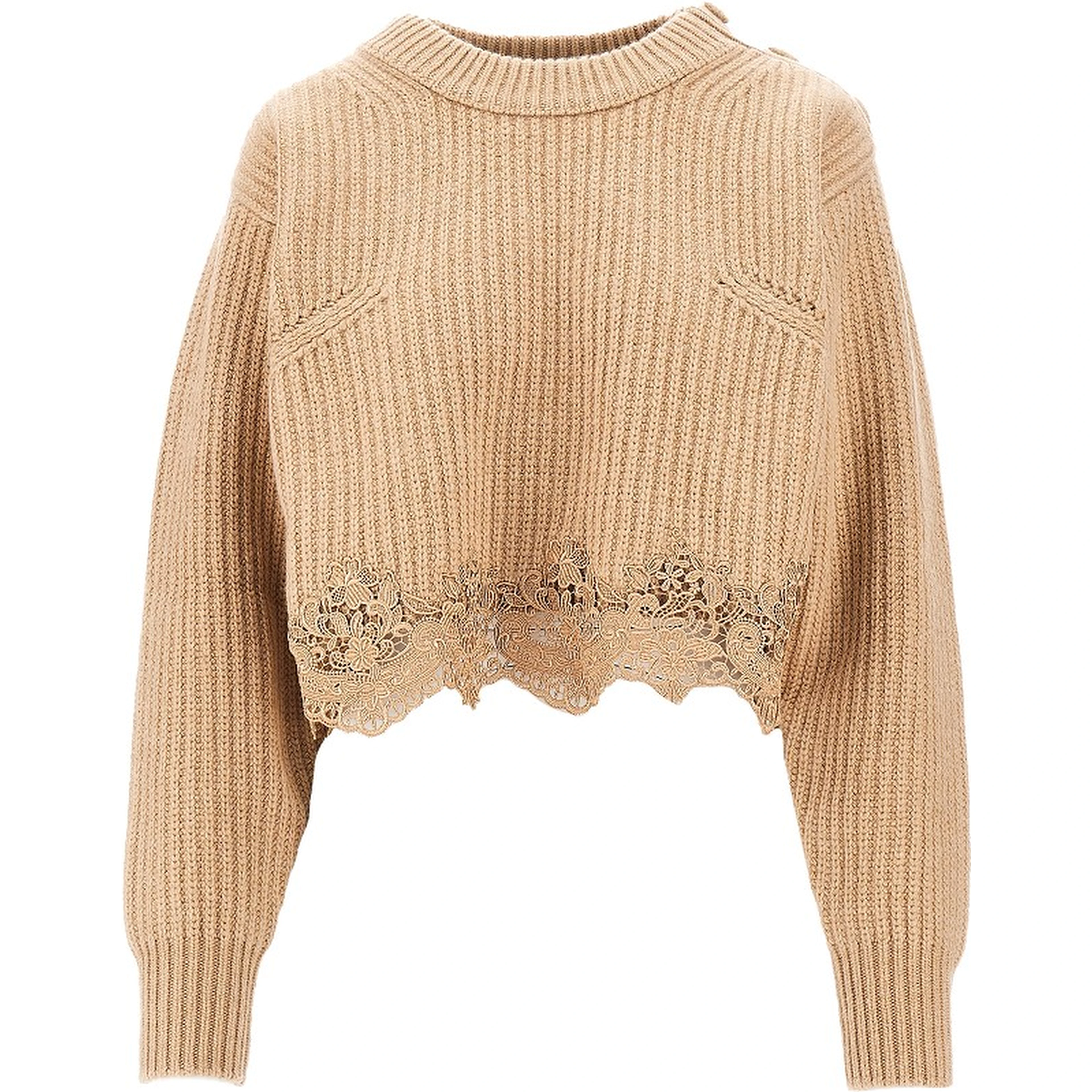 Wool and cashmere cropped sweater with lace