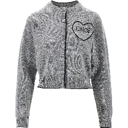 Logo embroidery wool and cashmere cardigan