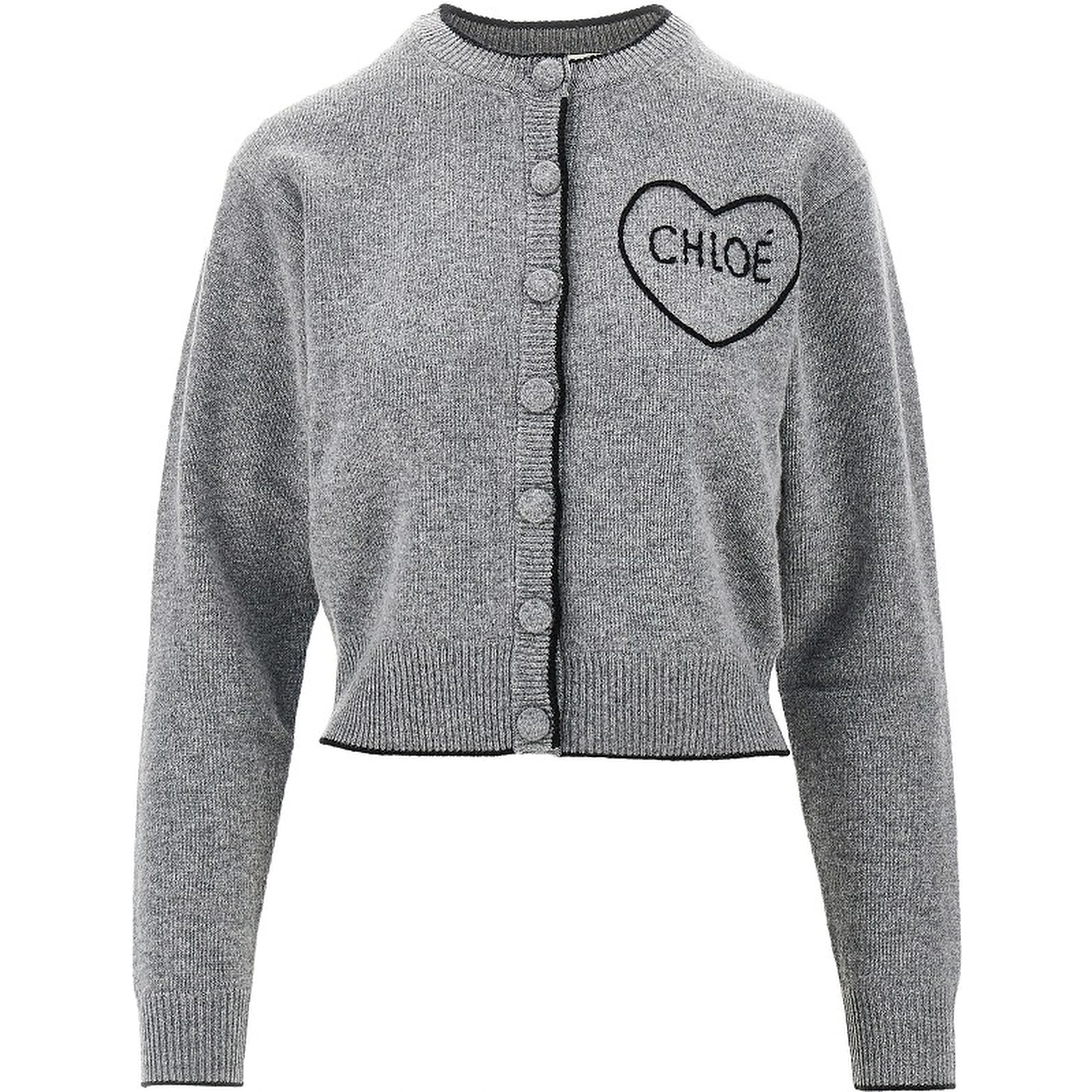 Logo embroidery wool and cashmere cardigan