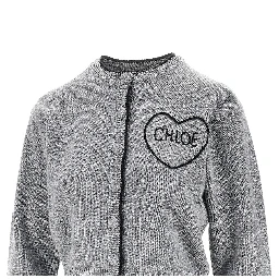 Logo embroidery wool and cashmere cardigan