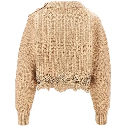 Wool and cashmere cropped sweater with lace