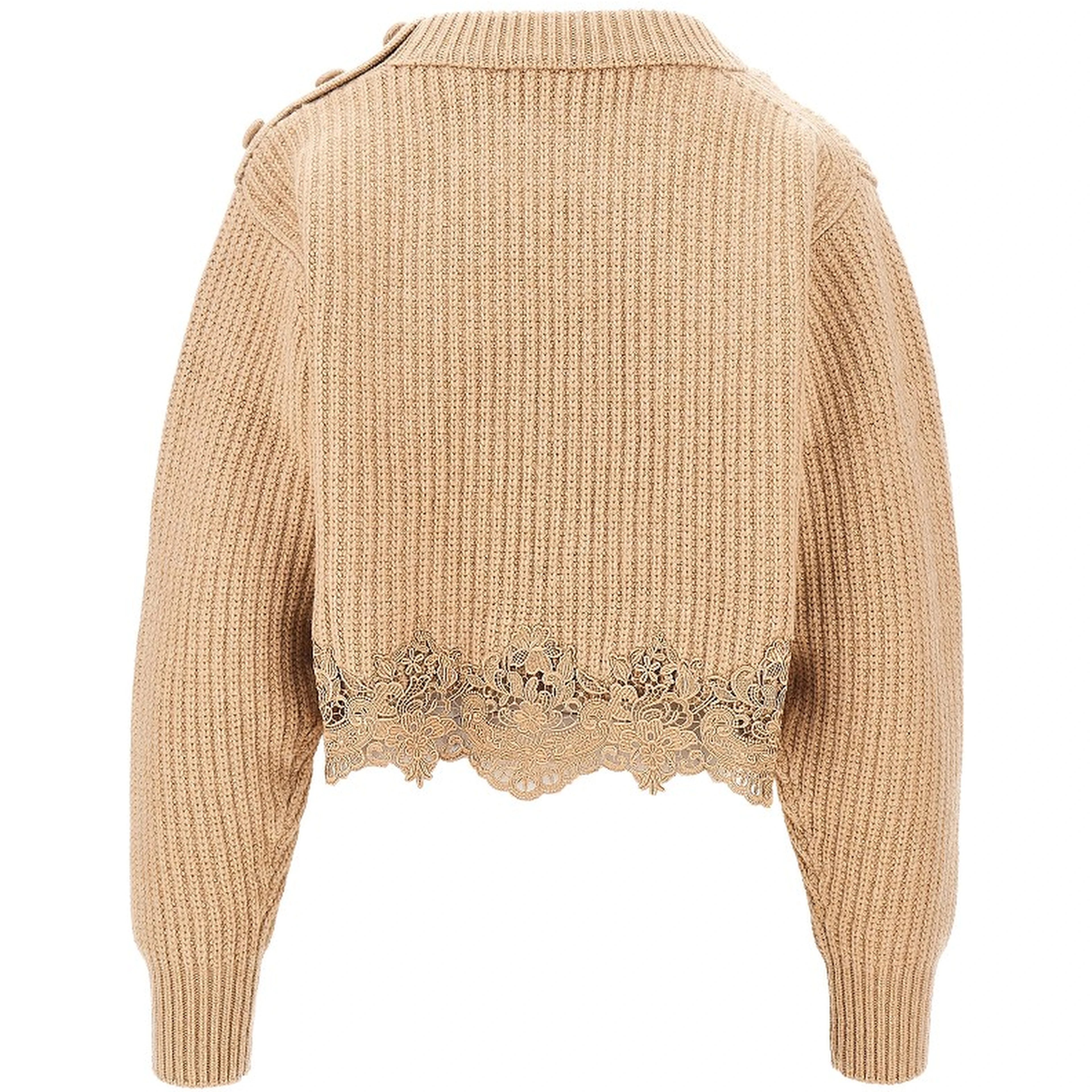 Wool and cashmere cropped sweater with lace