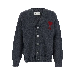 V NECK CARDIGAN with AMI DE COEUR in knit and Tech Fabric black unisex