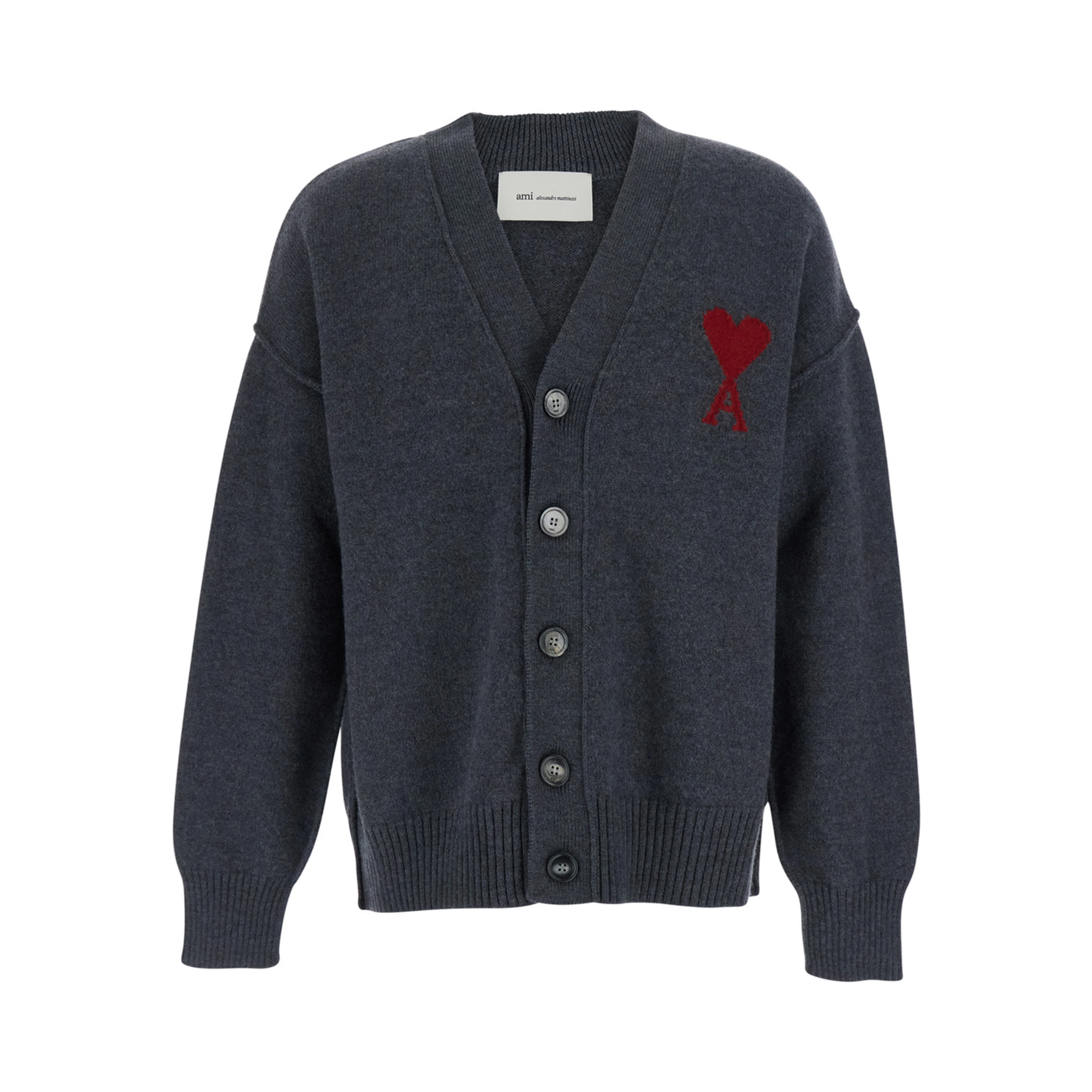 V NECK CARDIGAN with AMI DE COEUR in knit and Tech Fabric black unisex