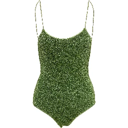 Lumière Maillot Green One-Piece Swimsuit with Deep Back Neckline in Lurex for Women