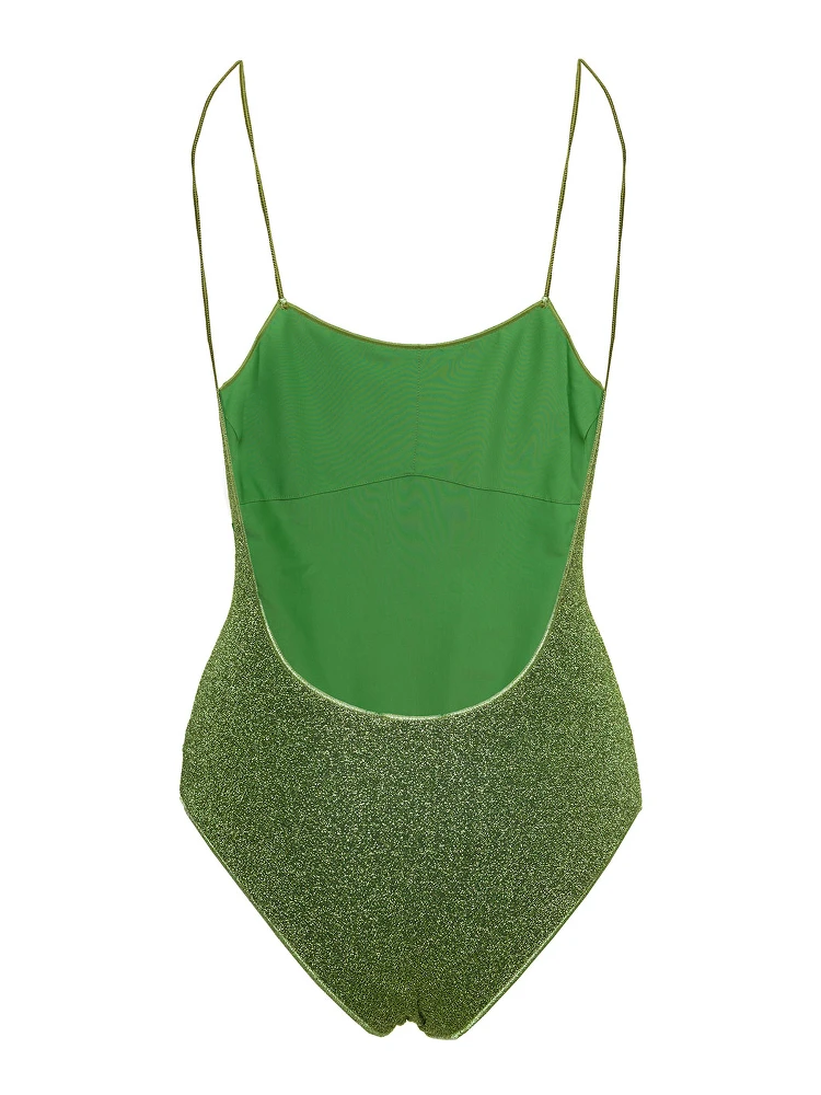 Lumière Maillot Green One-Piece Swimsuit with Deep Back Neckline in Lurex for Women alternative