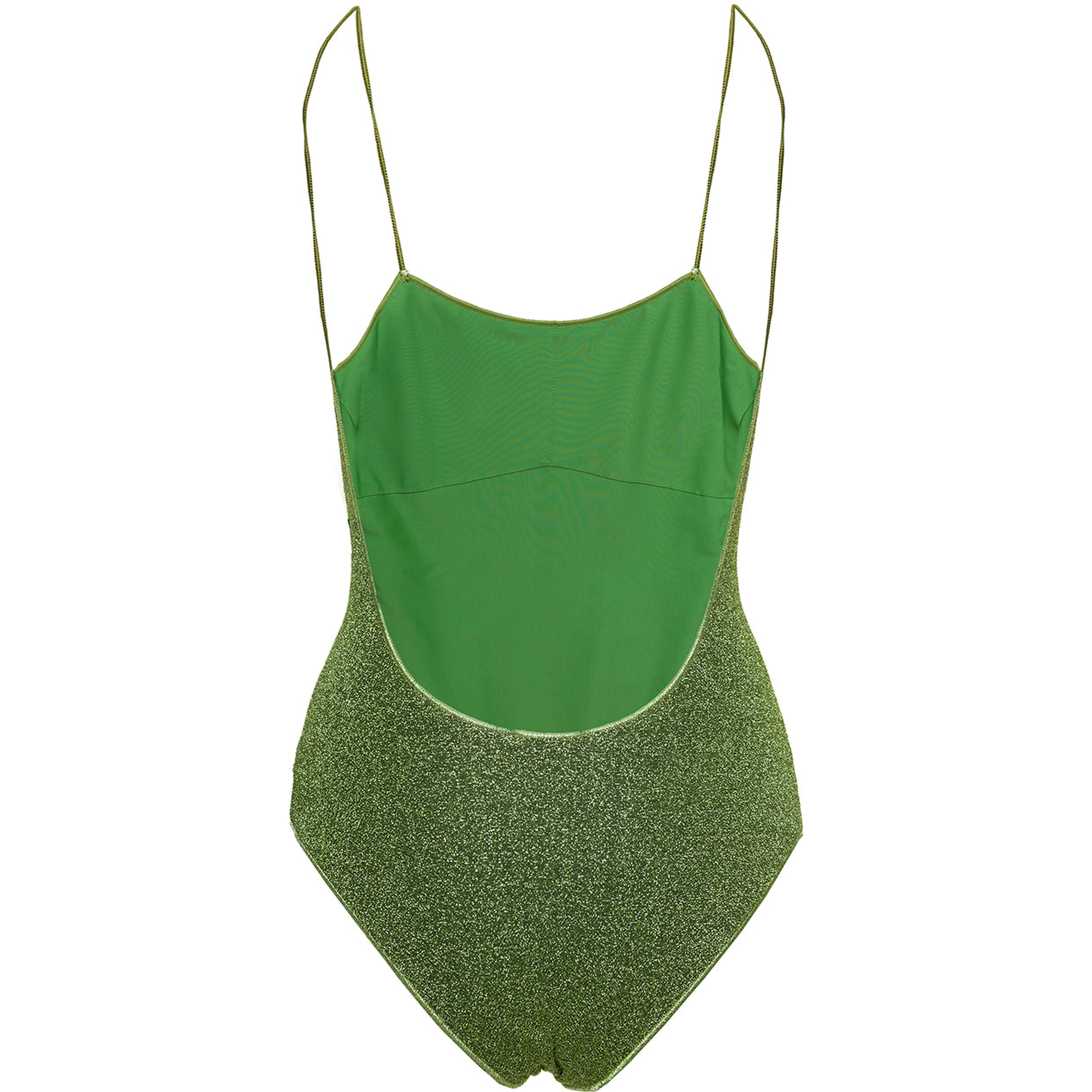 Lumière Maillot Green One-Piece Swimsuit with Deep Back Neckline in Lurex for Women