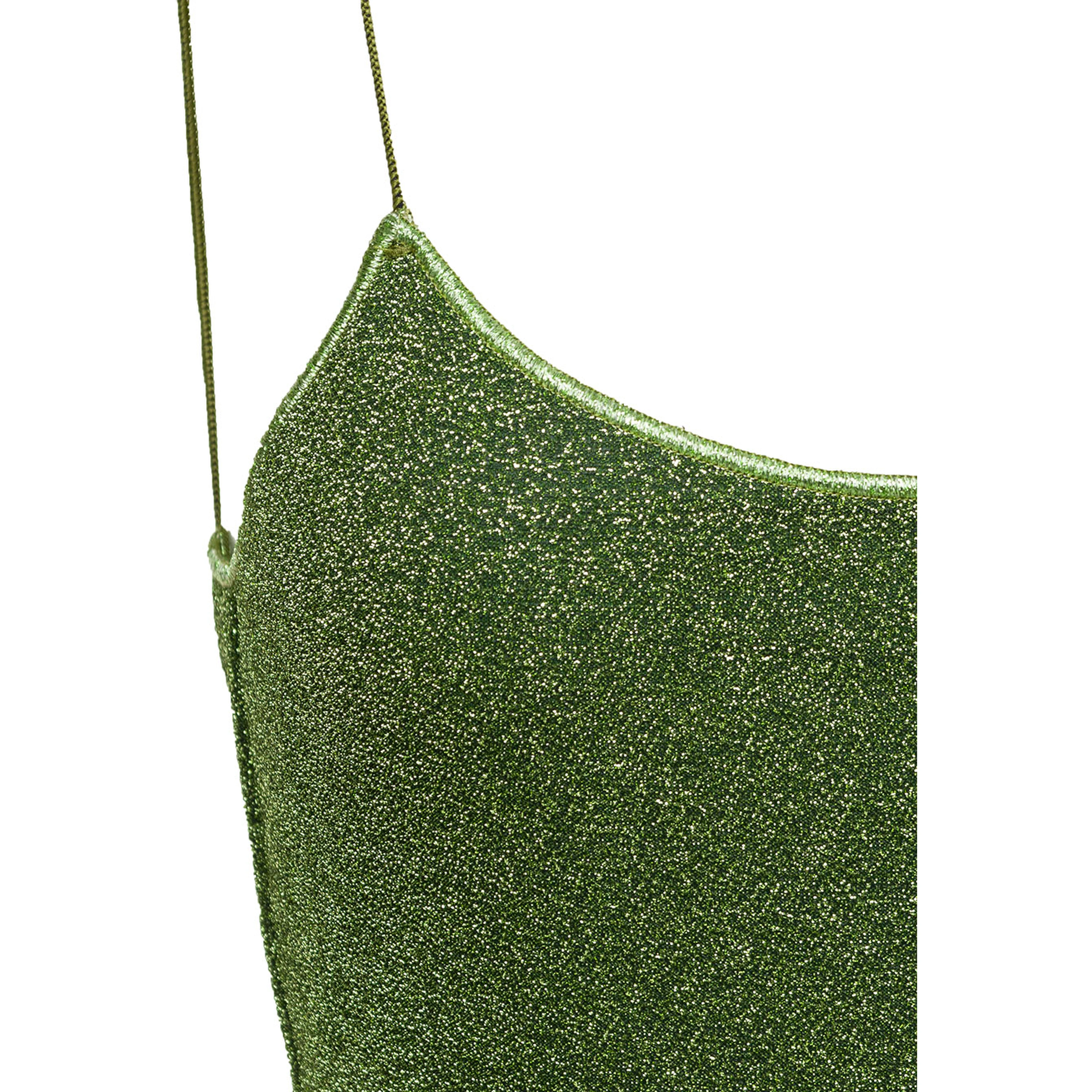 Lumière Maillot Green One-Piece Swimsuit with Deep Back Neckline in Lurex for Women