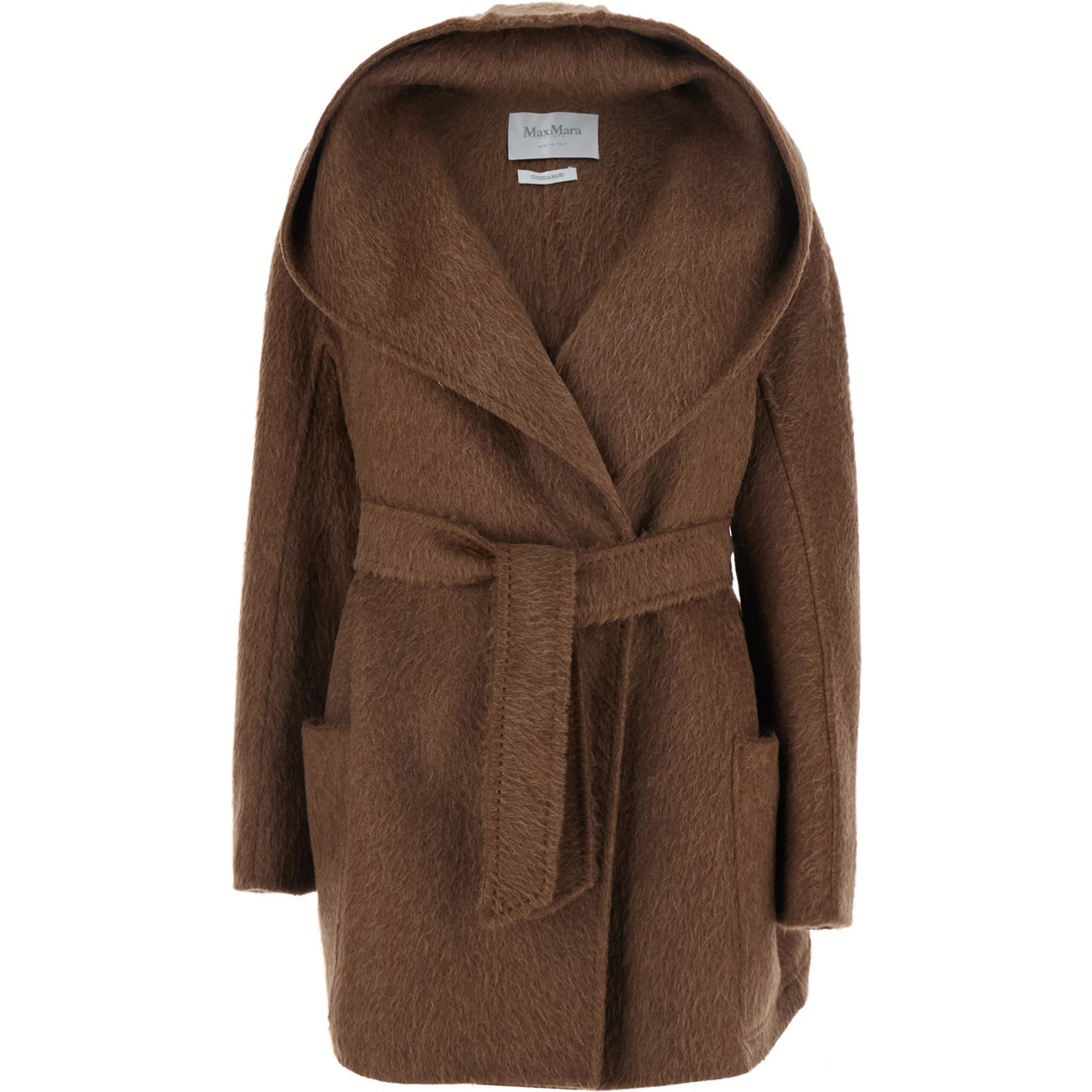 Coat MXS GOLF LOOK29 with front closure and pockets, in wool and cashmere, beige, women