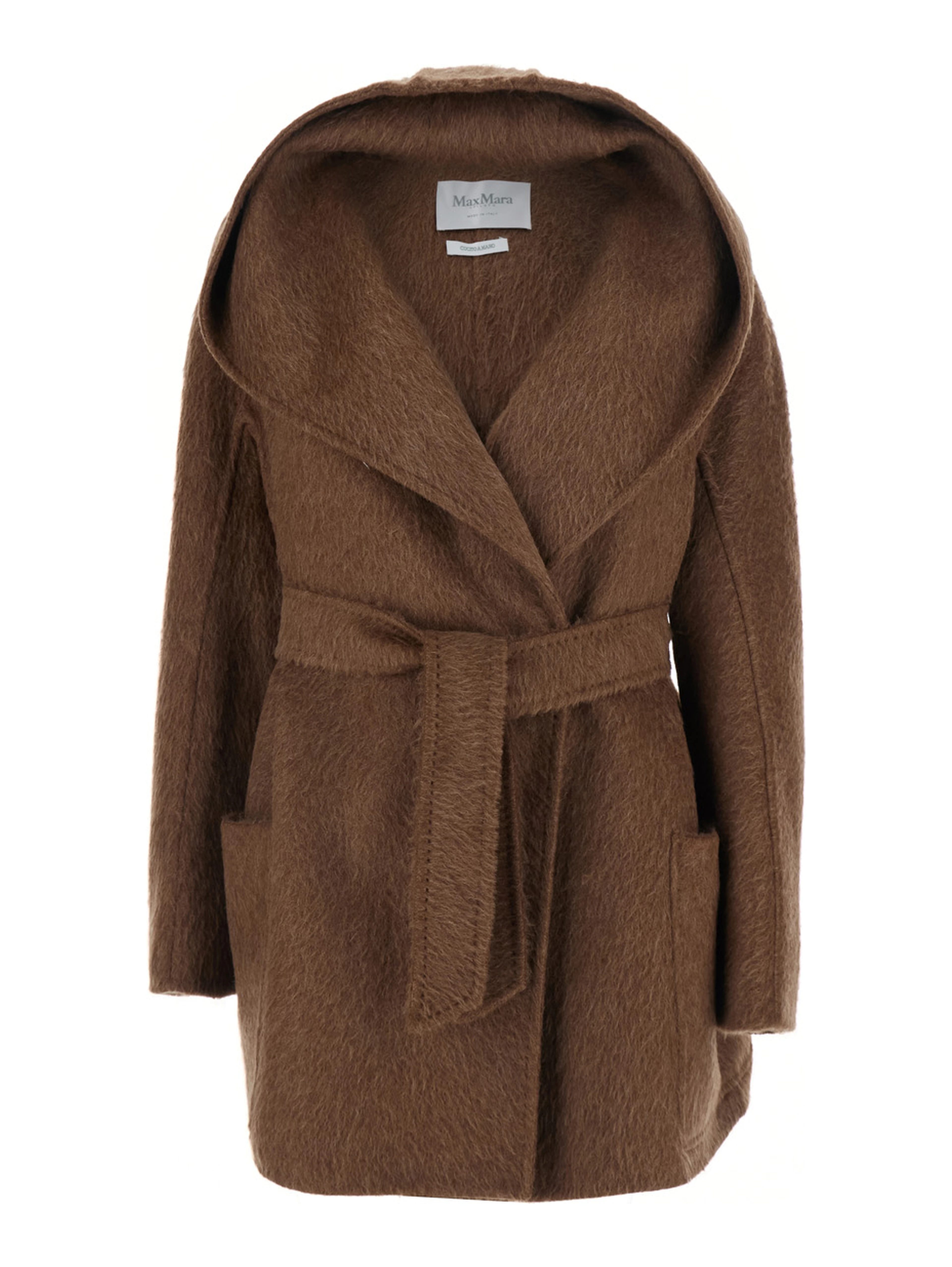 Coat MXS GOLF LOOK29 with front closure and pockets, in wool and cashmere, beige, women