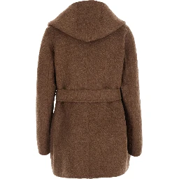 Coat MXS GOLF LOOK29 with front closure and pockets, in wool and cashmere, beige, women