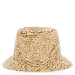 Beige Straw Fedora Hat with Gold Cassandre Pin on the Front for Men