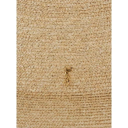 Beige Straw Fedora Hat with Gold Cassandre Pin on the Front for Men