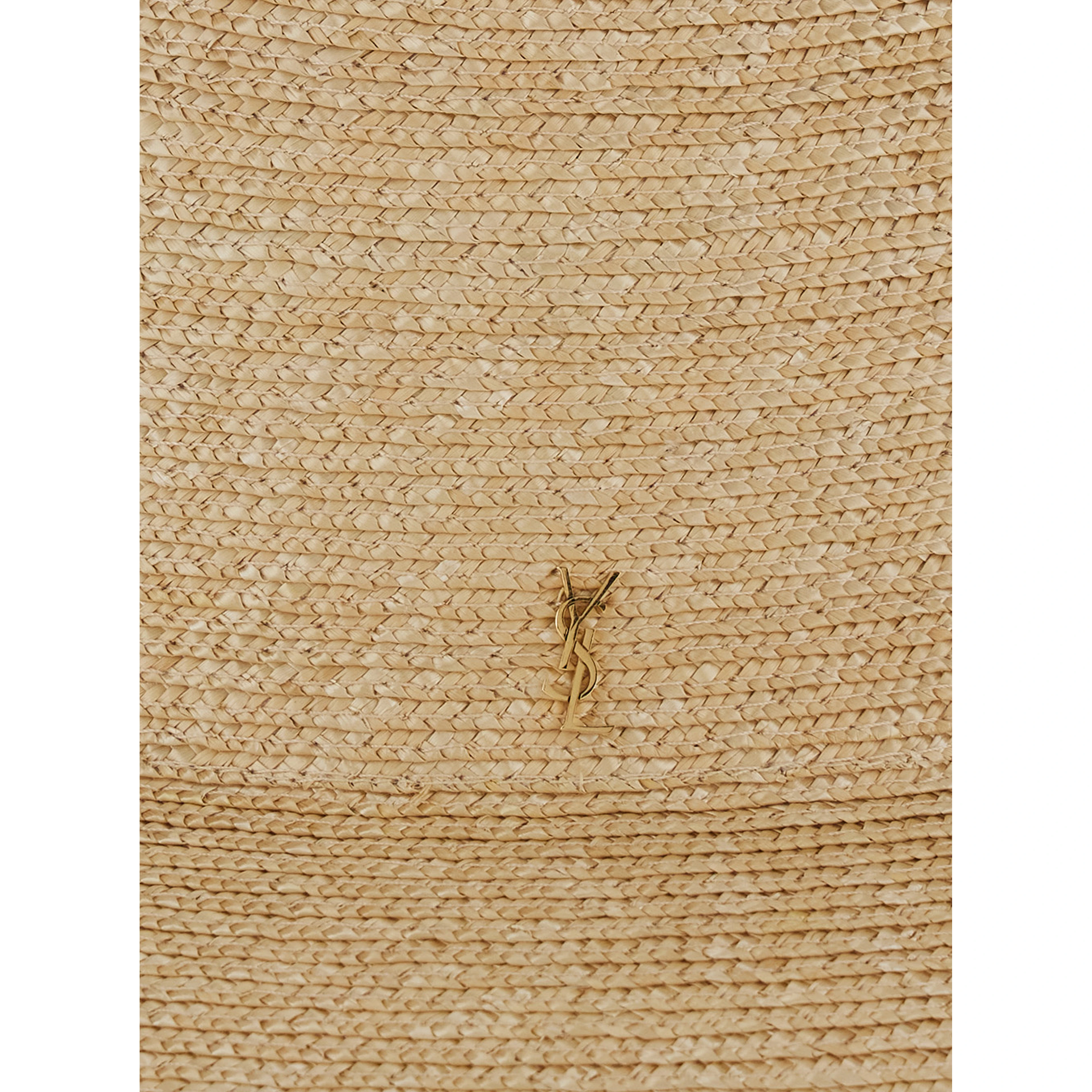 Beige Straw Fedora Hat with Gold Cassandre Pin on the Front for Men