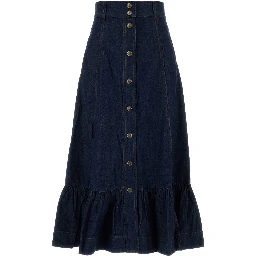 ASTER DENIM FRILL MIDI SKIRT