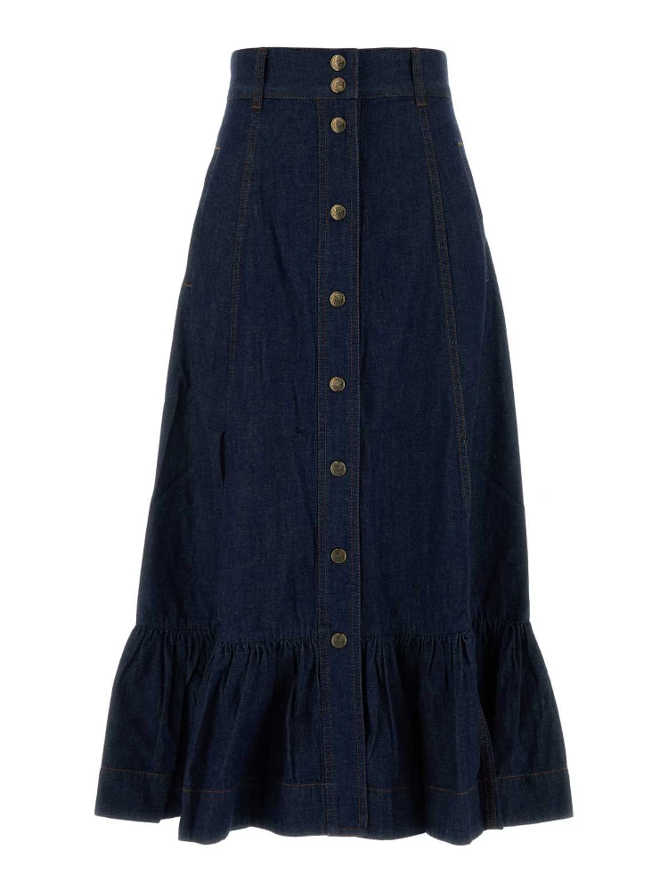 ASTER DENIM FRILL MIDI SKIRT